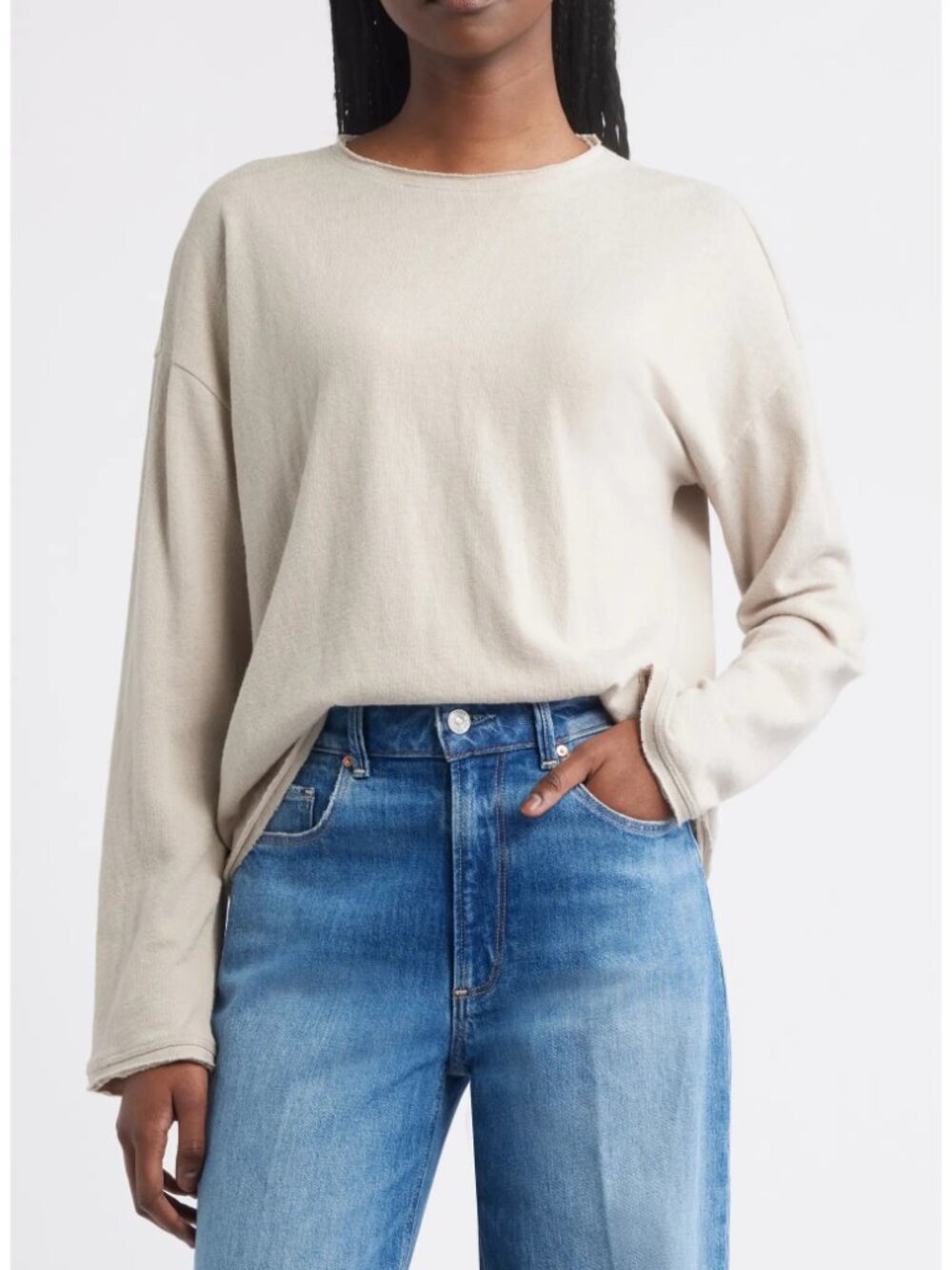 NWT Treasure & Bond Roll Crewneck Boxy Long Sleeve Cotton Blend Top Size M